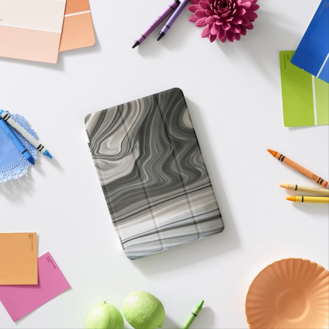 Grey Monotone Artistic Acrylic Pour Abstract iPad Mini Cover (In Situ)