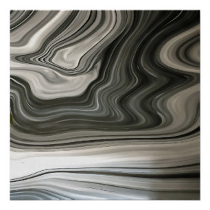 Grey Monotone Artistic Acrylic Pour Abstract Poster