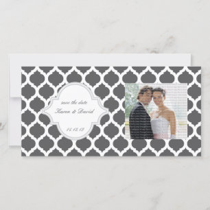 Grey Moroccan Pattern Save the Date Photo Cards