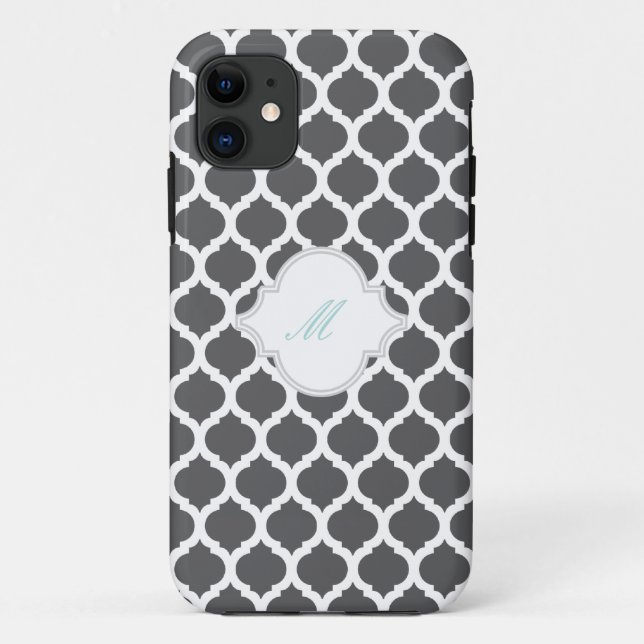 Grey Moroccan Pattern with Monogram iPhone 5 Cases (Back)