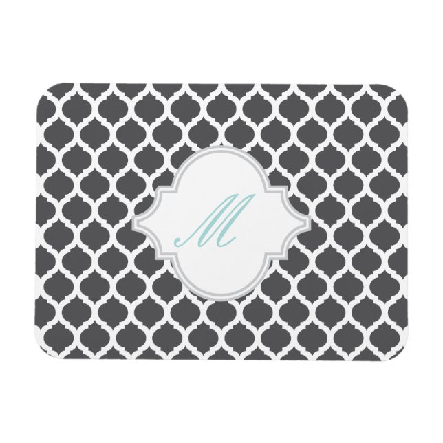 Grey Moroccan Pattern with Monogram Magnets (Horizontal)