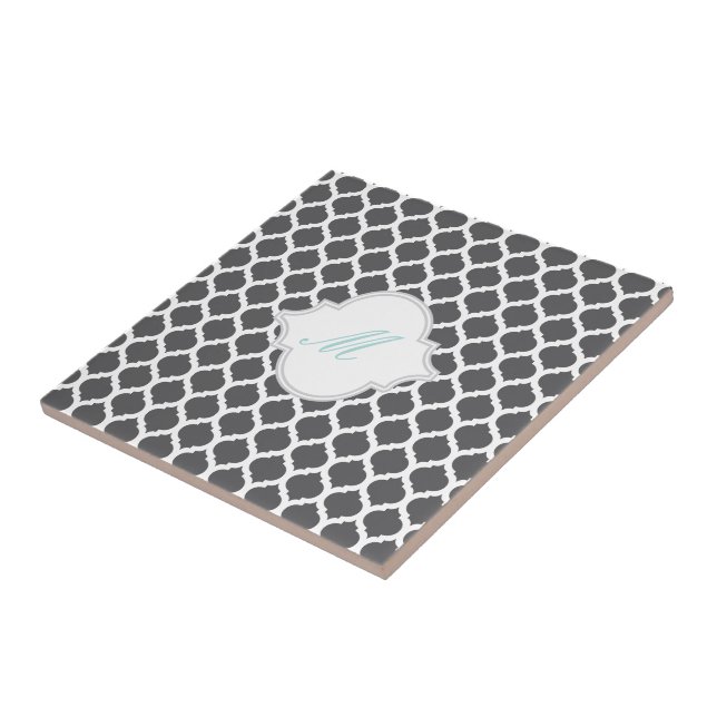 Grey Moroccan Pattern with Monogram Tile Trivet (Side)