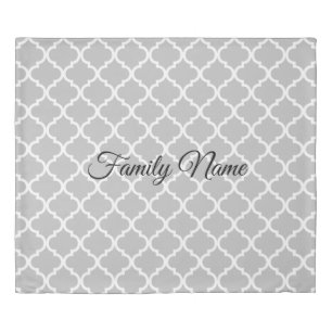 Grey moroccan quatrefoil pattern custom king size duvet cover