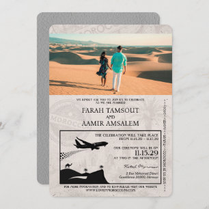 Grey Morocco Passport Wedding Invitation