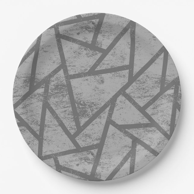 Grey mosaic pattern paper plates (Front)