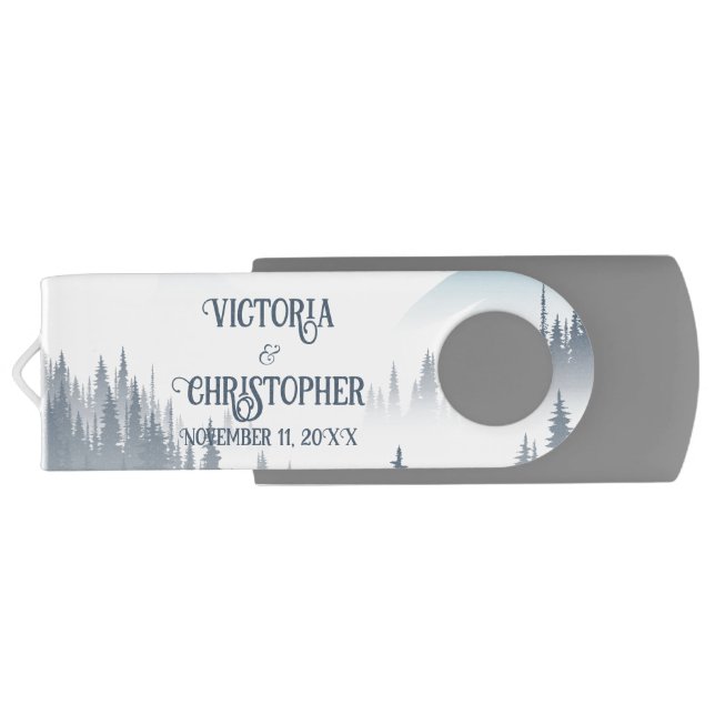 Grey Mountain Fog Forest Wilderness Wedding Flash Drive (Back)