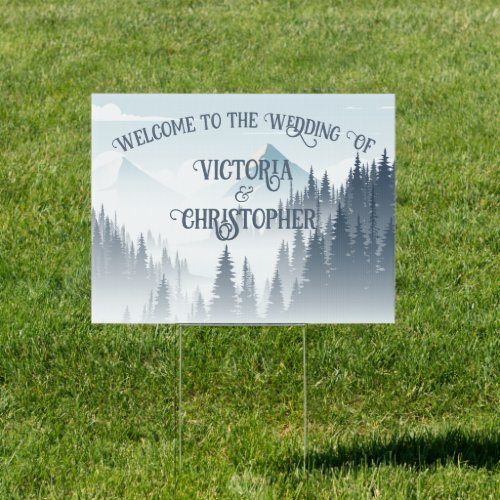 Grey Mountain Fog Forest Wilderness Wedding Yard Sign