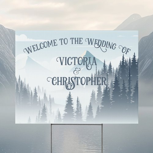 Grey Mountain Fog Forest Wilderness Wedding Yard Sign