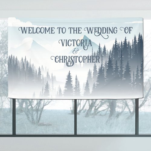 Grey Mountain Fog Forest Wilderness Winter Wedding Banner