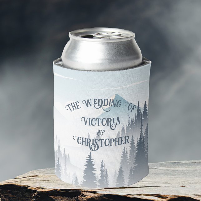Grey Mountain Fog Forest Wilderness Winter Wedding Can Cooler (Creator Uploaded)