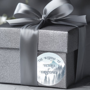 Grey Mountain Fog Forest Wilderness Winter Wedding Classic Round Sticker