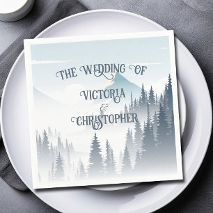 Grey Mountain Fog Forest Wilderness Winter Wedding Napkins