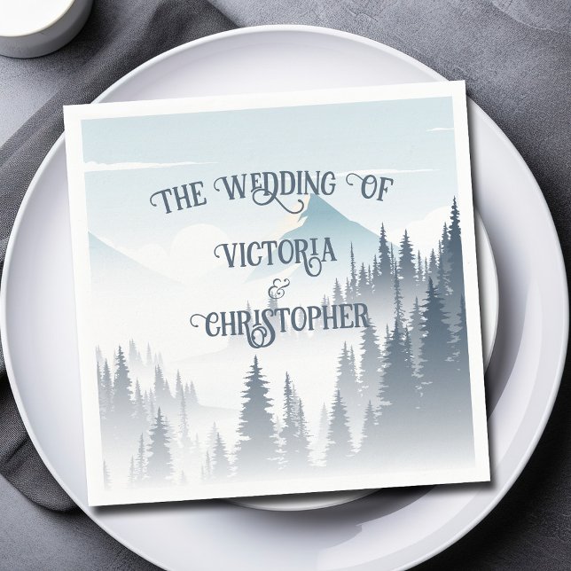 Grey Mountain Fog Forest Wilderness Winter Wedding Napkins (Creator Uploaded)