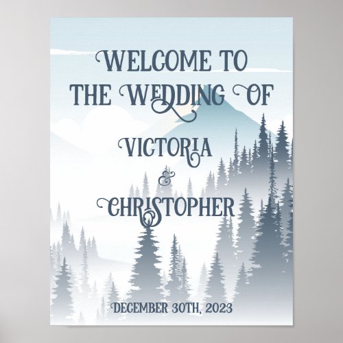 Grey Mountain Fog Forest Wilderness Winter Wedding Poster