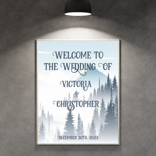 Grey Mountain Fog Forest Wilderness Winter Wedding Poster