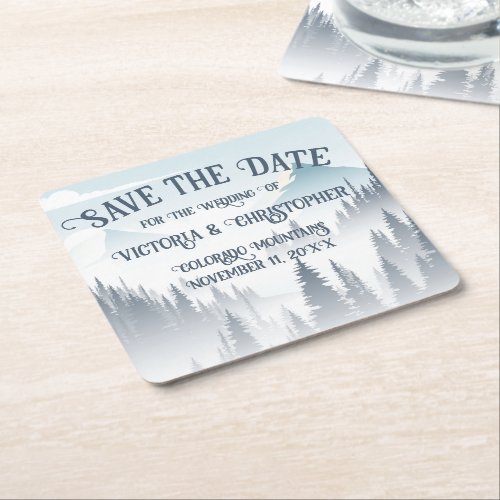 Grey Mountain Fog Wilderness Winter Save the Date Square Paper Coaster