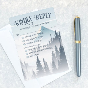 Grey Mountain Forest Wilderness Wedding RSVP Card