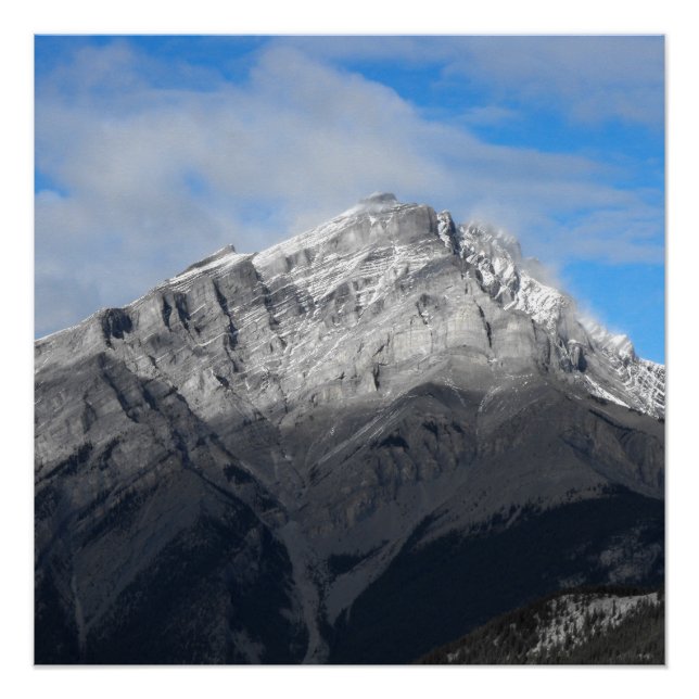 Grey Mountain Peak, Cloudy Blue Sky Poster (Front)