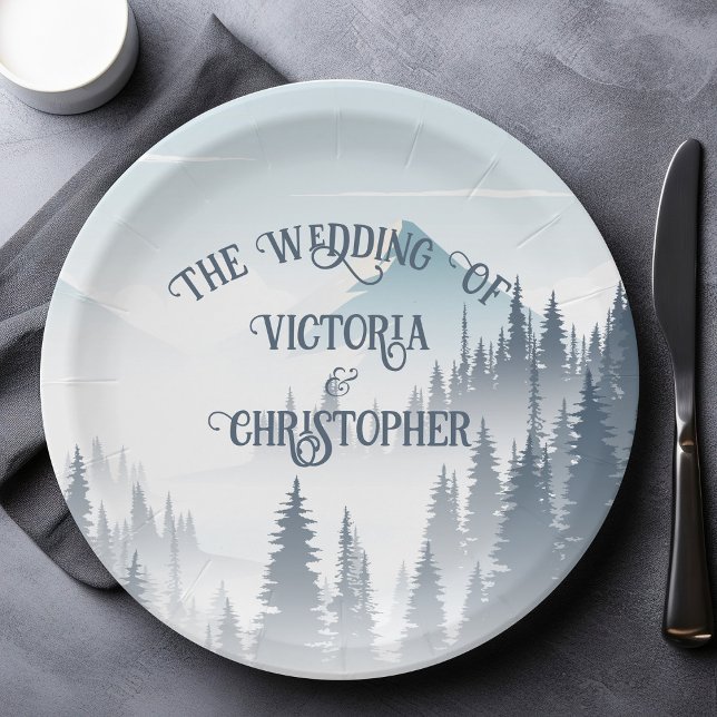 Grey Mountain Wilderness Winter Wedding Custom Paper Plates (Creator Uploaded)