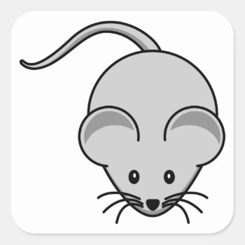 Grey Mouse Cartoon Square Sticker by ZooCute at Zazzle