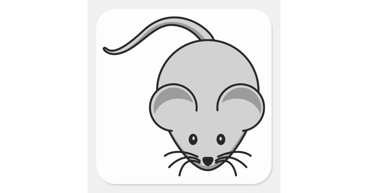 Grey Mouse Cartoon Square Sticker | Zazzle