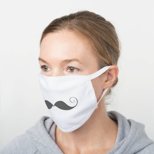 Grey Moustache White Cotton Face Mask