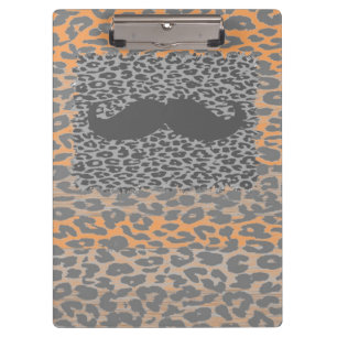 Grey Mustache and Leopard Print Clipboard