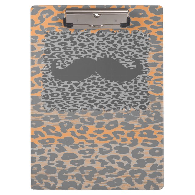 Grey Mustache and Leopard Print Clipboard (Front)