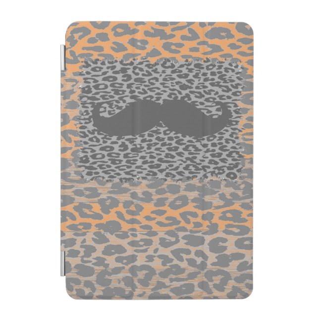 Grey Mustache and Leopard Print iPad Mini Cover (Front)