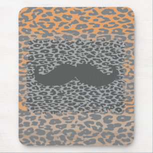 Grey Mustache and Leopard Print Mouse Pad