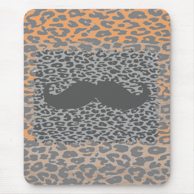 Grey Mustache and Leopard Print Mouse Pad (Front)
