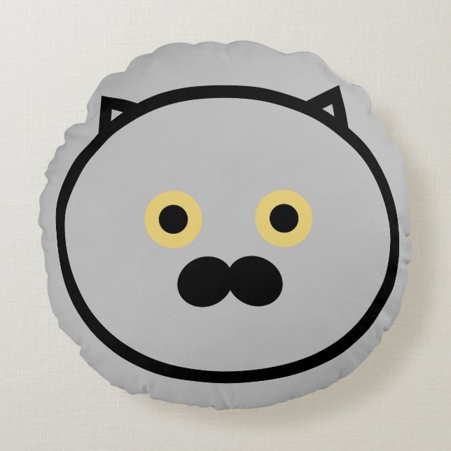 Grey mustache cat pillow (Front)