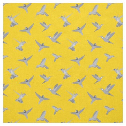 Grey Mustard Gold Hummingbird Pattern Fabric