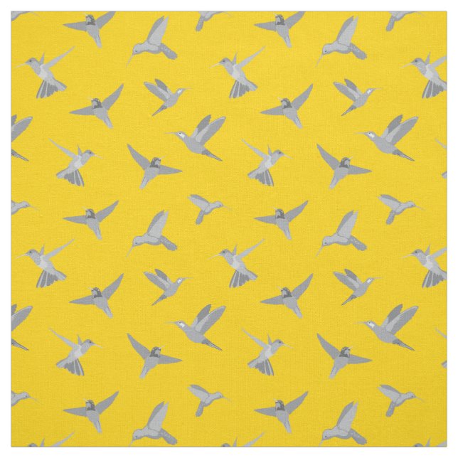 Grey Mustard Gold Hummingbird Pattern Fabric (Swatch)