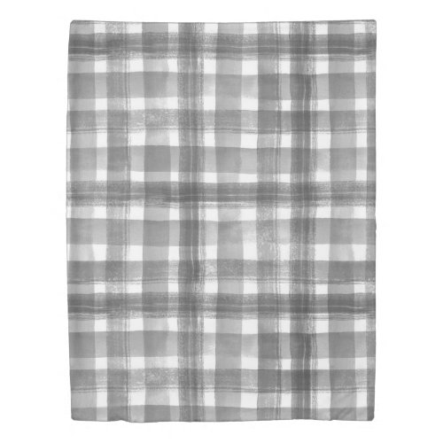 Grey n White Watercolor Gingham Checkered Pattern Duvet Cover