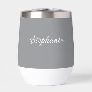 Grey Name Modern Elegant Monogram Boho Thermal Wine Tumbler