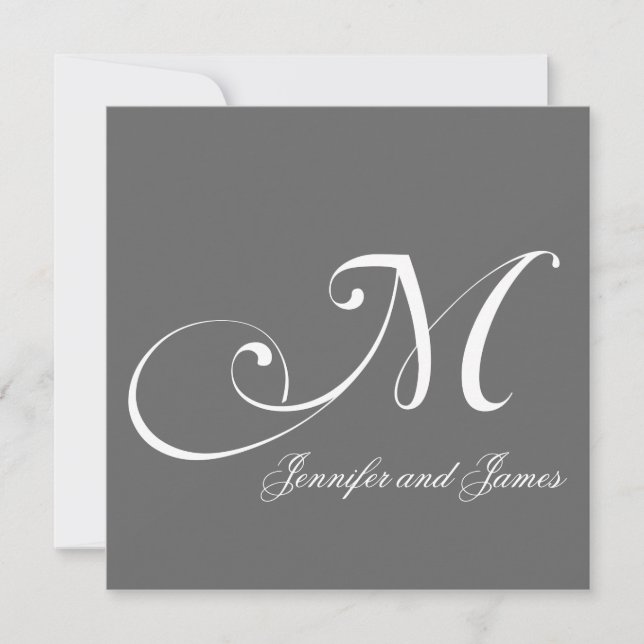 Grey Names Monogram M Wedding Invitations (Front)