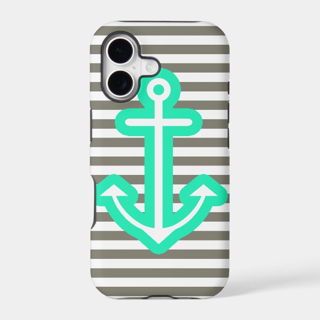 Grey Nautical Mint Anchor Iphone Case (Back)