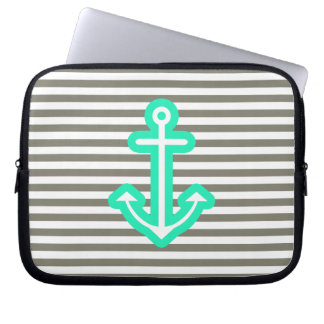 Grey Nautical Mint Anchor Laptop Sleeve
