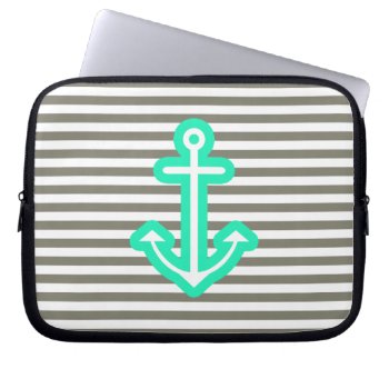 Grey Nautical Mint Anchor Laptop Sleeve by OrganicSaturation at Zazzle