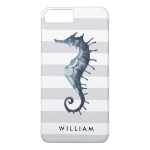 Grey Nautical Seahorse personalized monogram iPhone 8 Plus/7 Plus Case