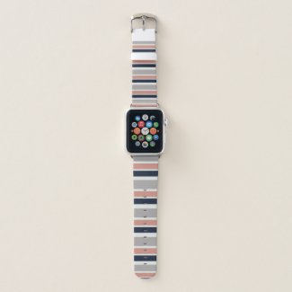 Grey Navy Blue Pink Coastal Stripes Pattern