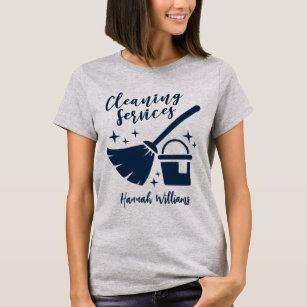 Grey & Navy Cleaning Services Logo   T-Shirt