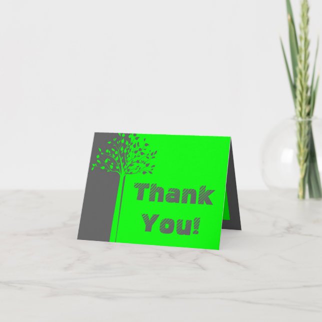 Grey/Neon Green Tree Folded Wedding Thank You Card (Front)