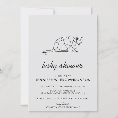 Grey Neutral Summer Fall Animal Mouse Invitation