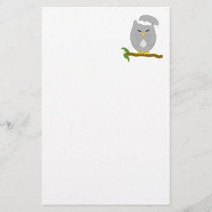 Grey Night Owl Design Stationery