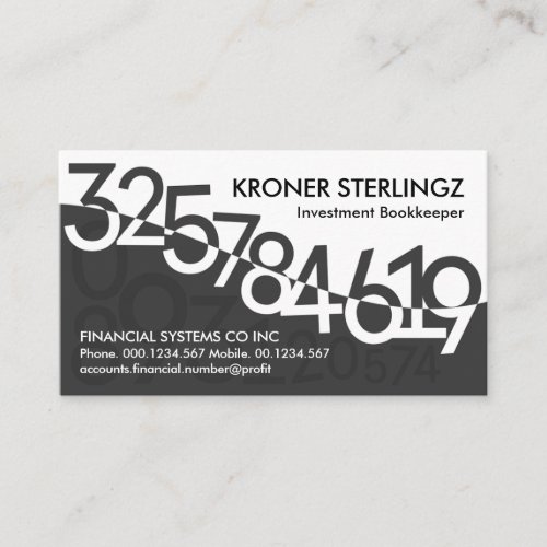 Grey Numbers Wave Bookkeeper Business Card