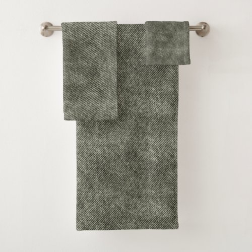 Grey Olive Denim Pattern Bath Towel Set