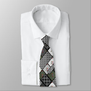 Grey Olive rustic patchwork pattern Neck Tie