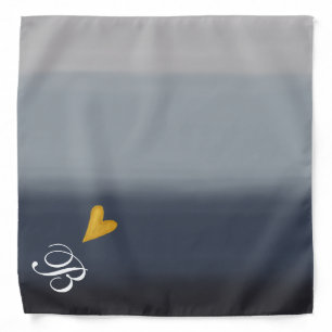 Grey ombre, faux gold heart monongrammed bandana
